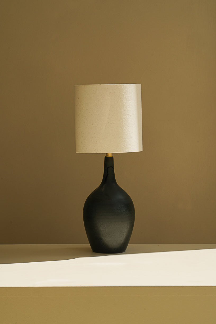 Small black lamp with ecru lampshade